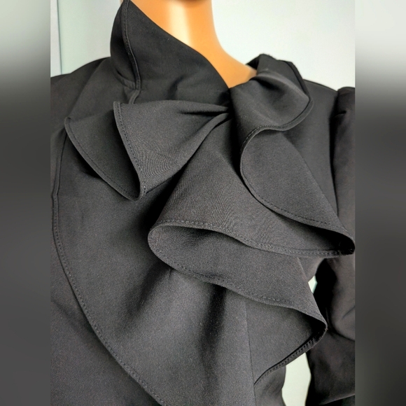 Gracia Black Ruffle Long-sleeve Blouse, Size M- Excellent Condition! Gold Detail - Picture 5 of 13